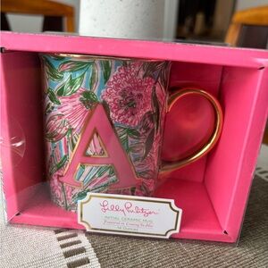 Lilly Pulitzer Floral Initial “A” Ceramic Mug with Gold Handle NIB